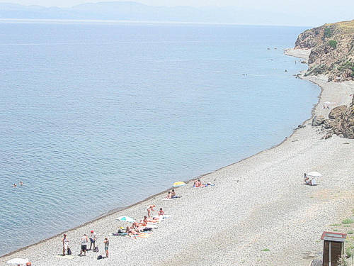 The long pebble beaches of Eftalou (4 Km from Molivos, EU Blue Flag).